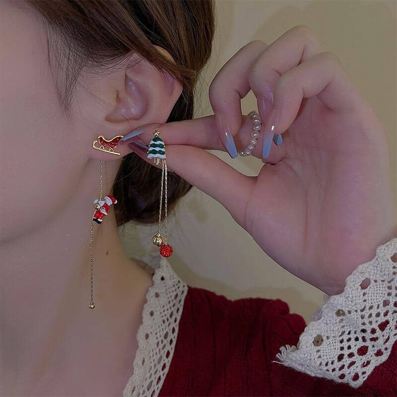 🎅Christmas Mismatched Earrings Asymmetric Climbing Santa Claus Drop Earrings