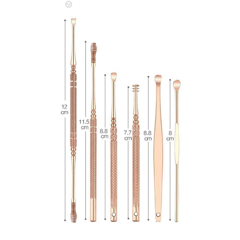 6pcs Stainless Steel Rose Gold Ear Picks Set