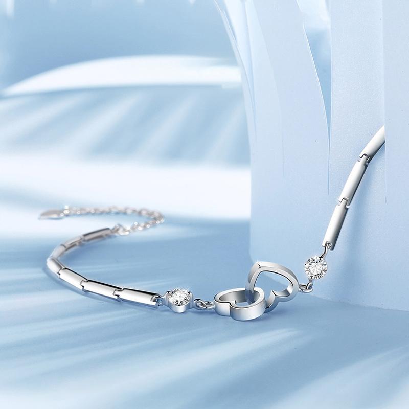 925 Sterling Silver Soul Sister Double-Heart Bracelet - Meaningful Gift for Bestie & Sister