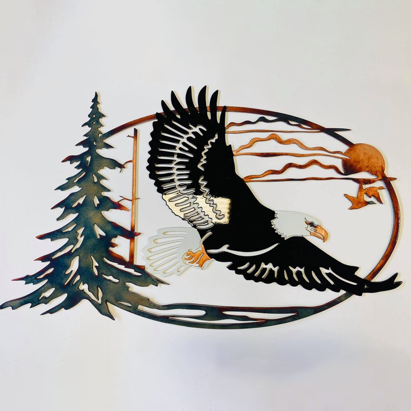 Solo Mallard Hunting & Trout Fishing Scene Creative Metal Wall Art Crafts