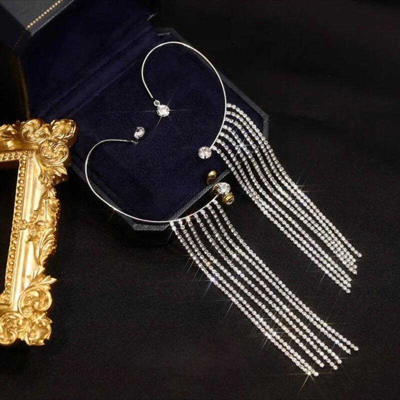 1 Pair Sparkling Diamond Tassel Earrings