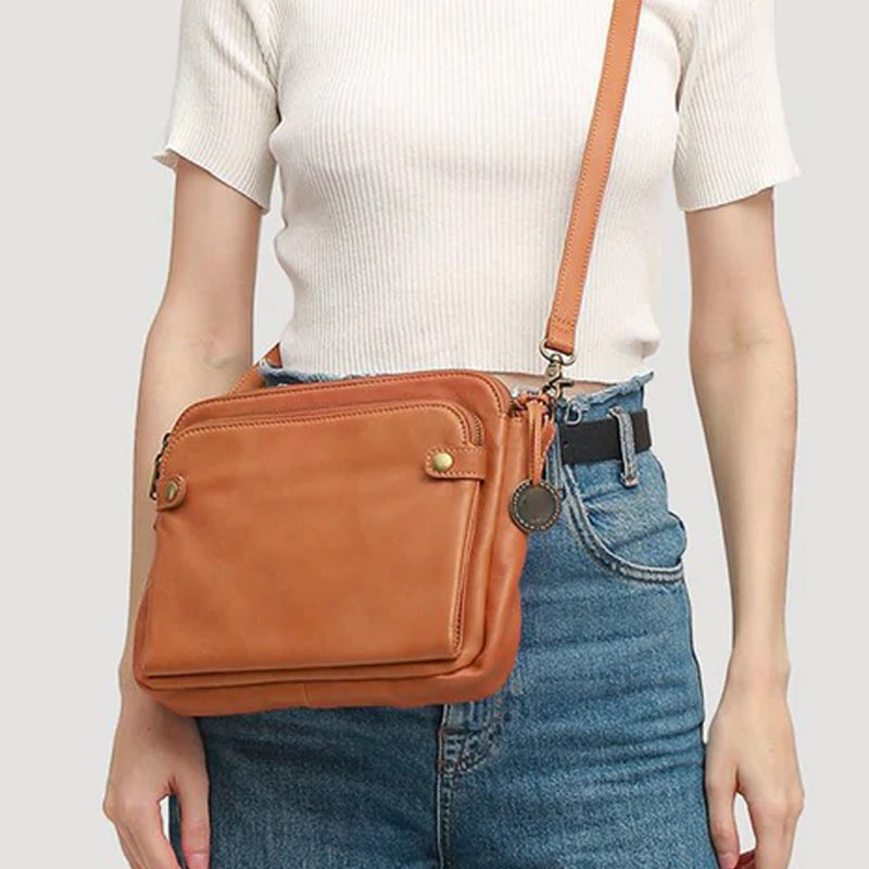 Three-Layer Crossbody Leather Shoulder Bag & Clutch