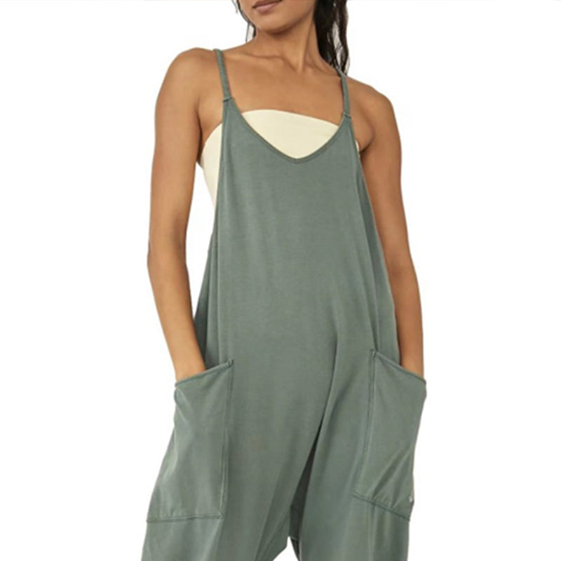 Women's Solid V-Neck Sling Pocket Jumpsuit