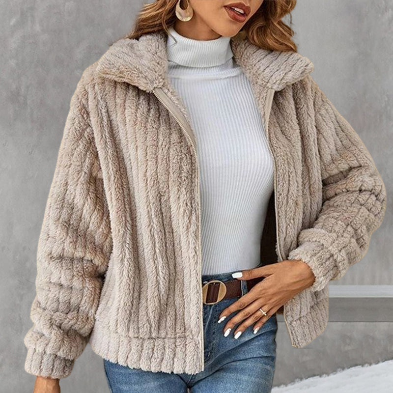 Women's Cropped Plush Cardigan With Lapels