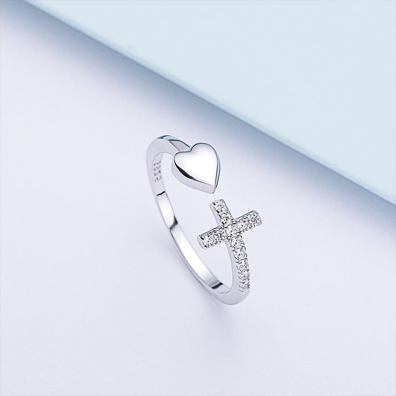 Gift To My Love - Pray Through It Cross & Heart Adjustable Ring