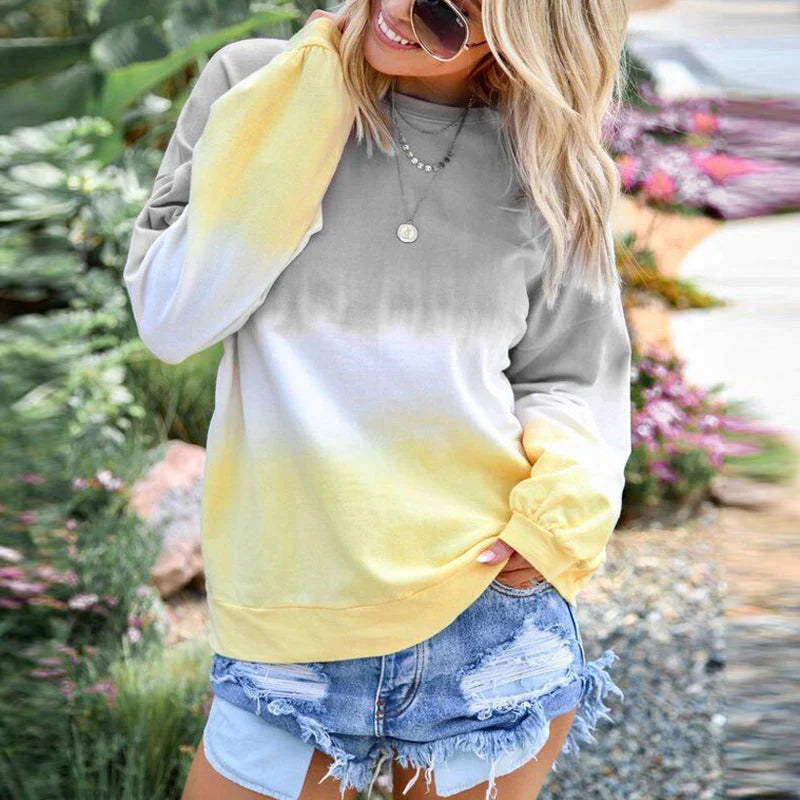 Women Casual Long Sleeve Color-graded Crew Neck Sweatshirt