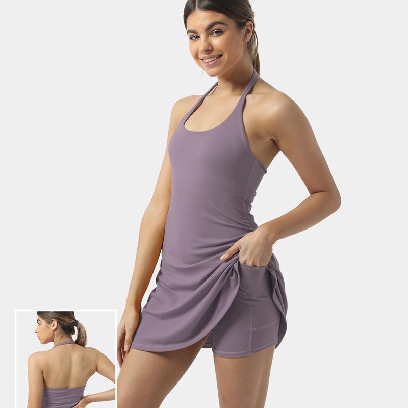 2-in-1 Women's Sleeveless Exercise Tennis Dress with Built