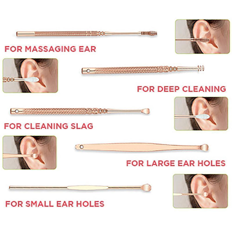 6pcs Stainless Steel Rose Gold Ear Picks Set