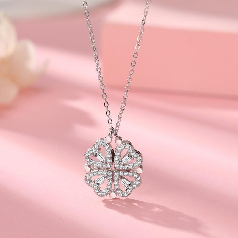 Four Leaf Clover Deformed Necklace Love Heart Magnetic Pendant Necklace