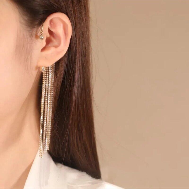 1 Pair Sparkling Diamond Tassel Earrings