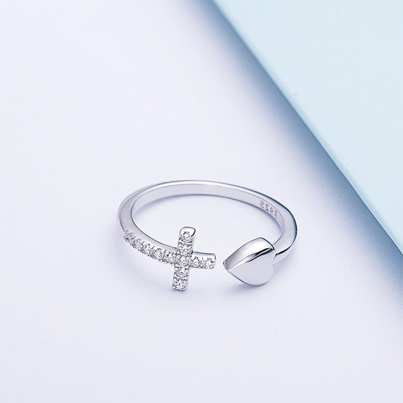 Gift To My Love - Pray Through It Cross & Heart Adjustable Ring