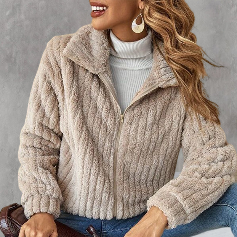 Women's Cropped Plush Cardigan With Lapels