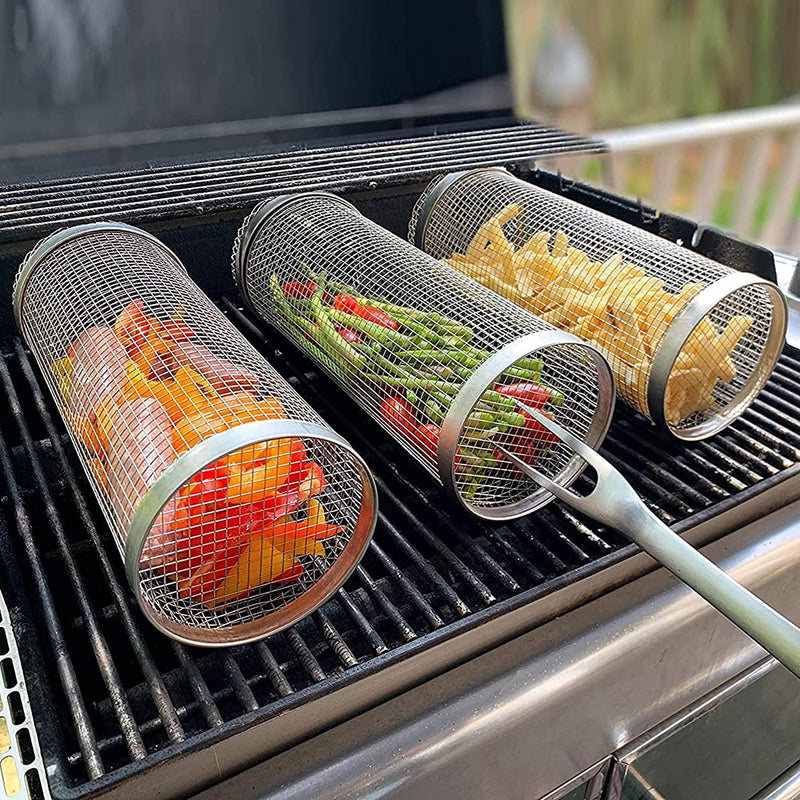 Stainless Steel Rolling BBQ Grill Basket