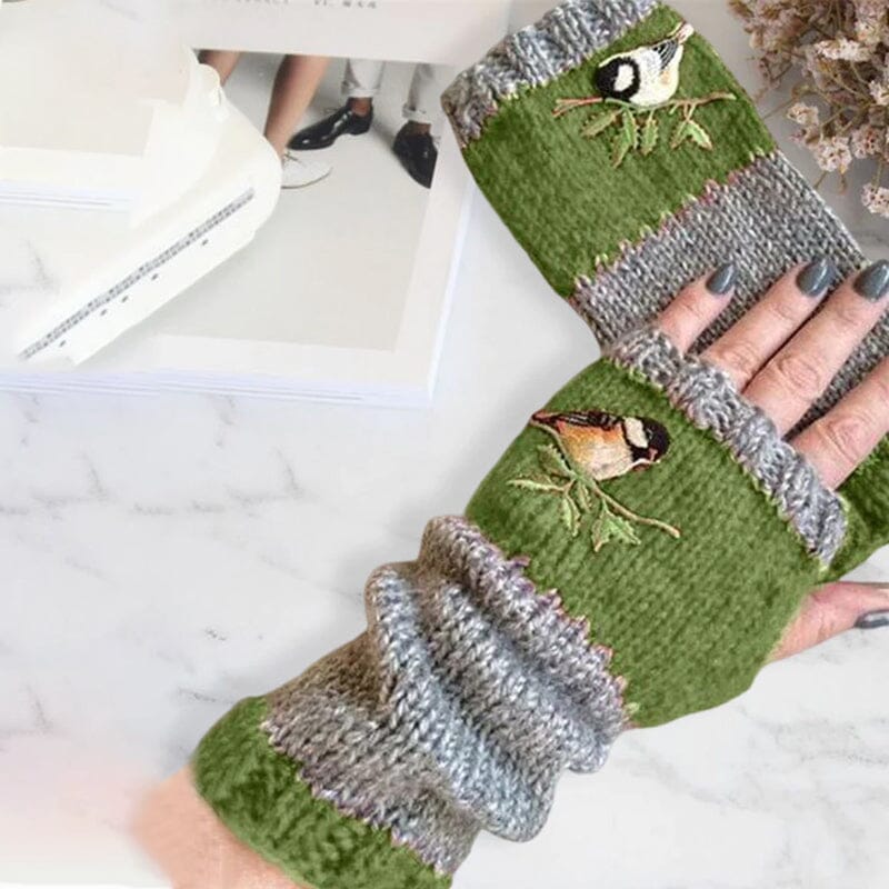 Warm Patchwork Embroidered Gloves