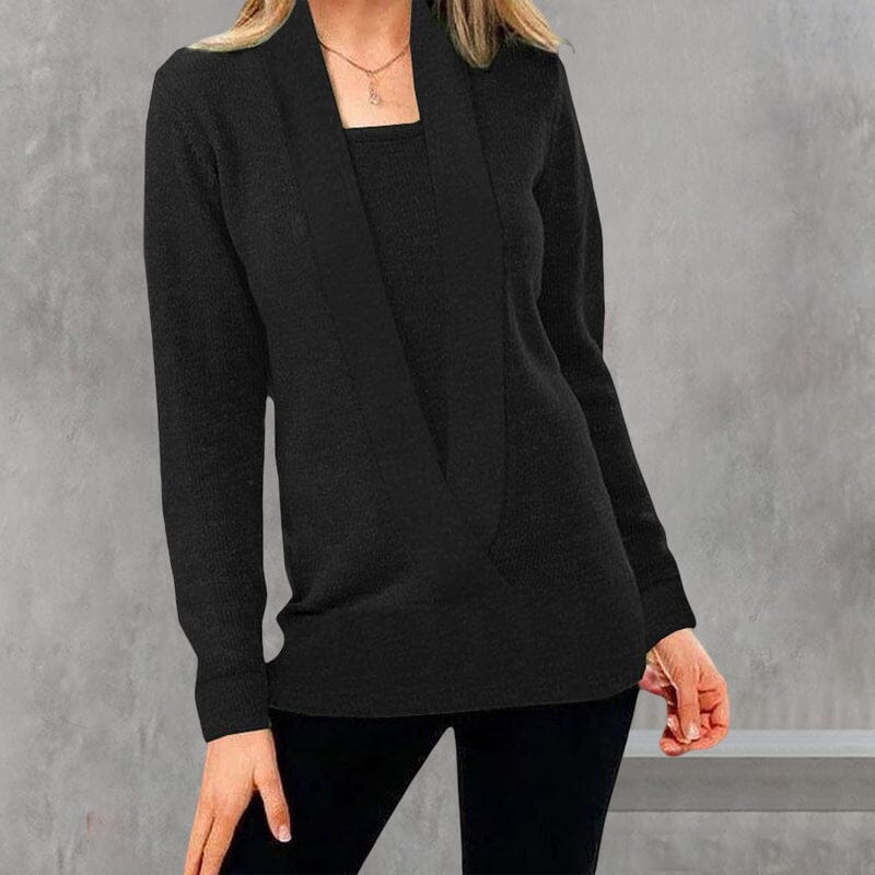Women's V Neck Long Sleeve Knit Sweater Solid Color Pullover