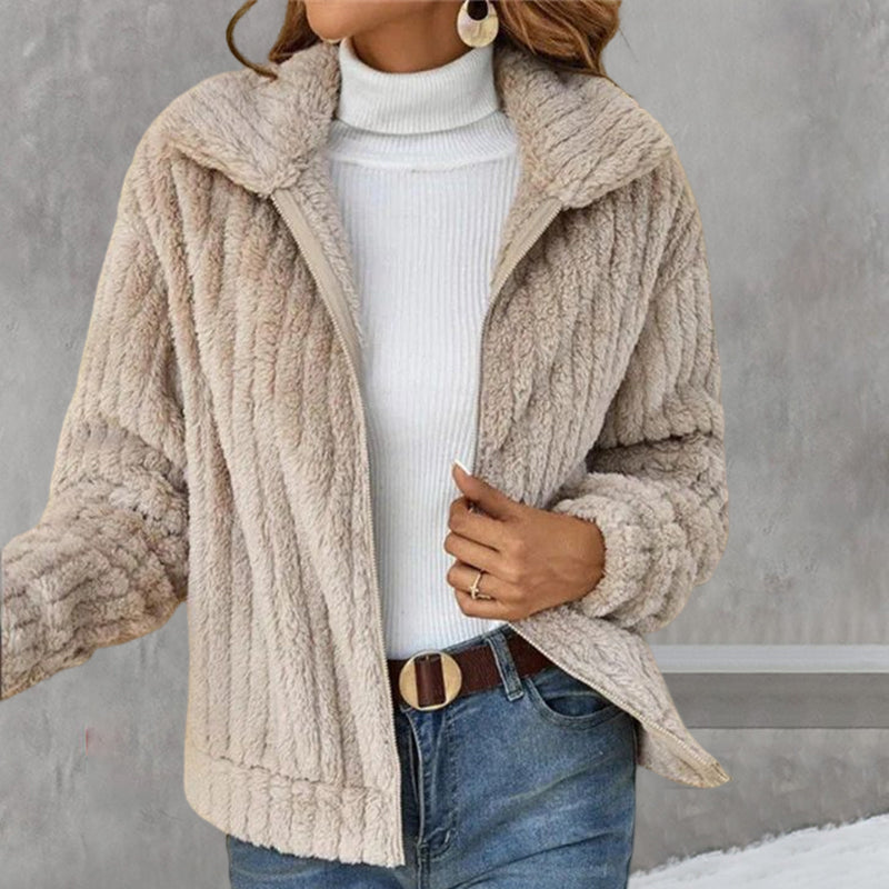 Women's Cropped Plush Cardigan With Lapels