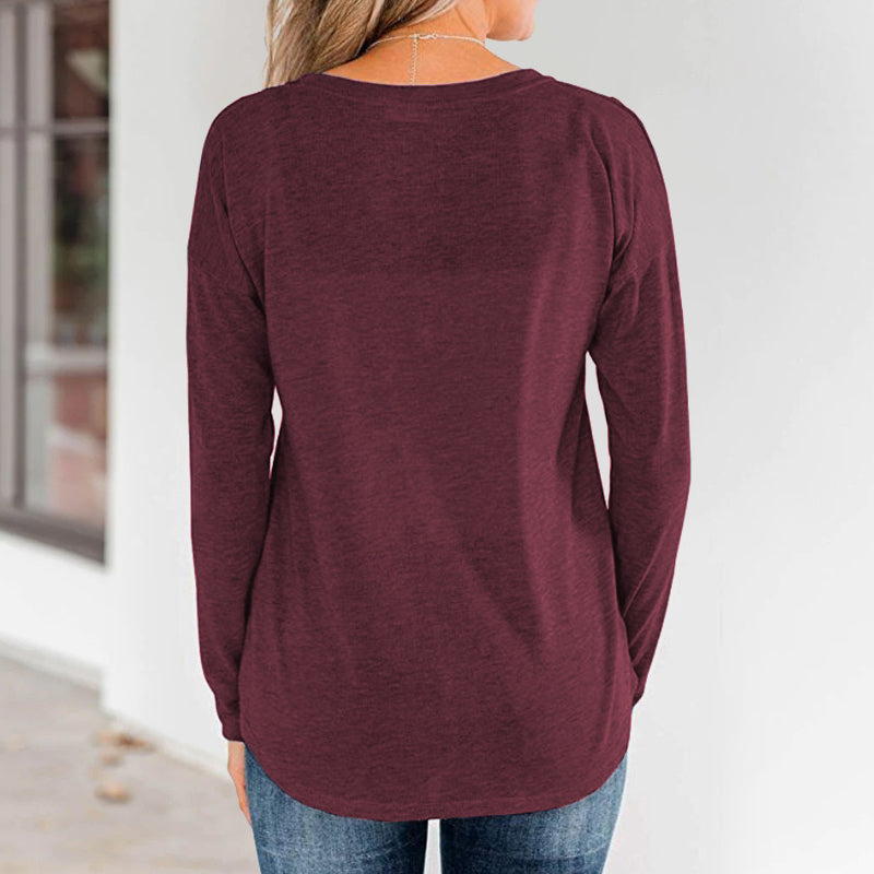 Women's Long Sleeve Pullover with Buttons Down Casual Loose T-Shirt Tops