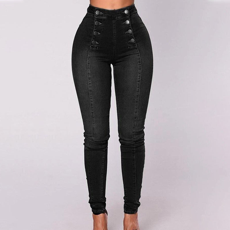 Double Breasted High Waist Skinny Jeans