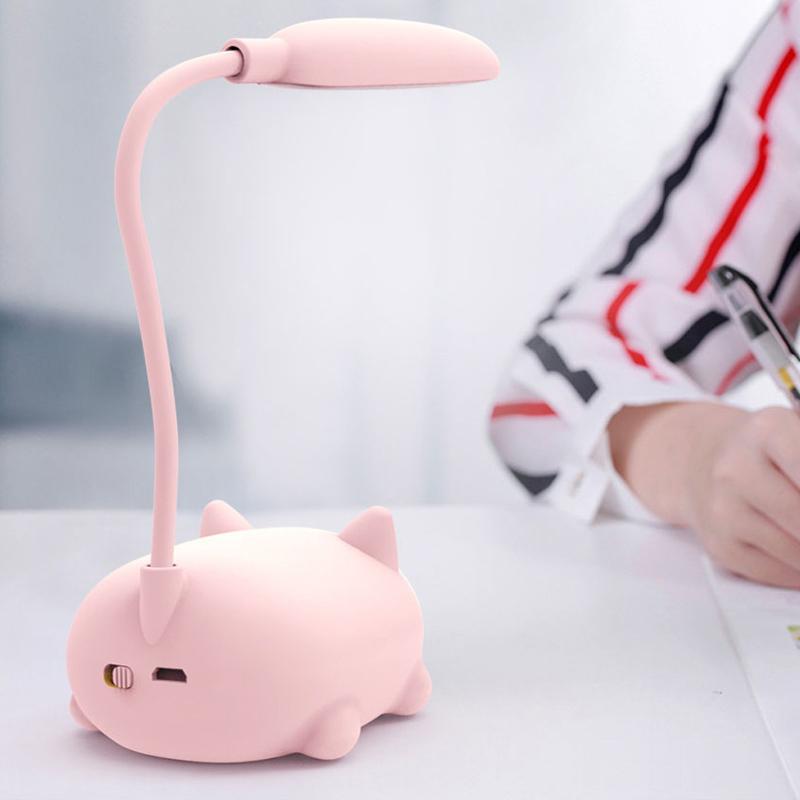 Mini Cartoon Cat LED Eye Protection Reading Lamp USB Rechargeable Desk Lamp