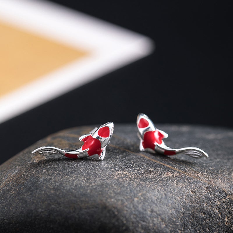 Luck, Abundance, and Perseverance - Red Koi 925 Sterling Silver Earrings