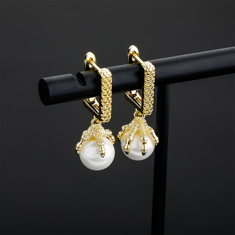 Dragon Claw Pearl Dangly Earrings