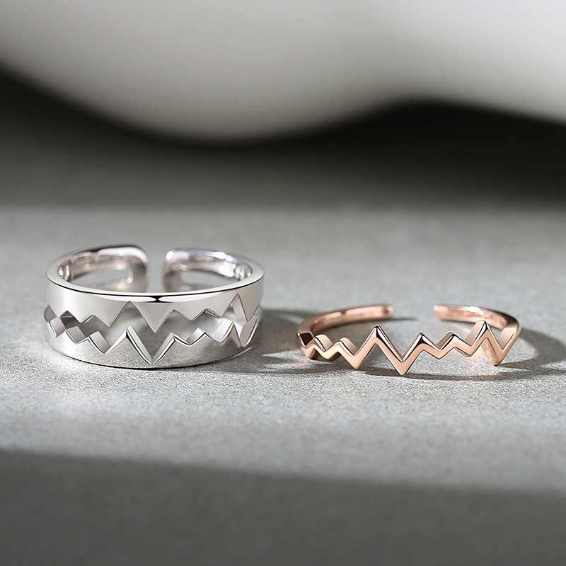 For Love - Matching Heartbeat Couple Promise Rings