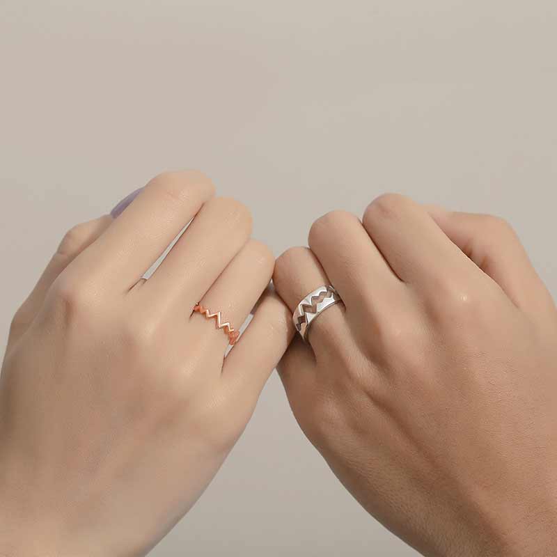 For Love - Matching Heartbeat Couple Promise Rings