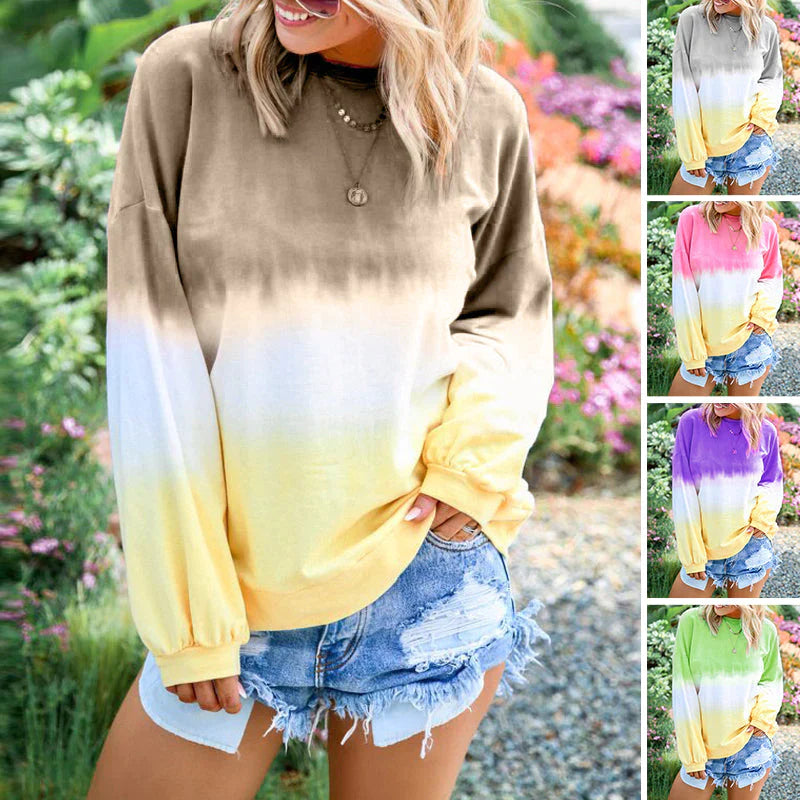 Women Casual Long Sleeve Color-graded Crew Neck Sweatshirt