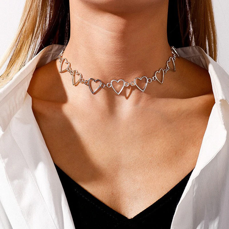 Hollow Korean Sweet Love Heart Choker Necklace