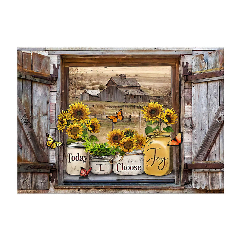 Butterfly Sunflowers Wall Art Painting with Wooden Frame