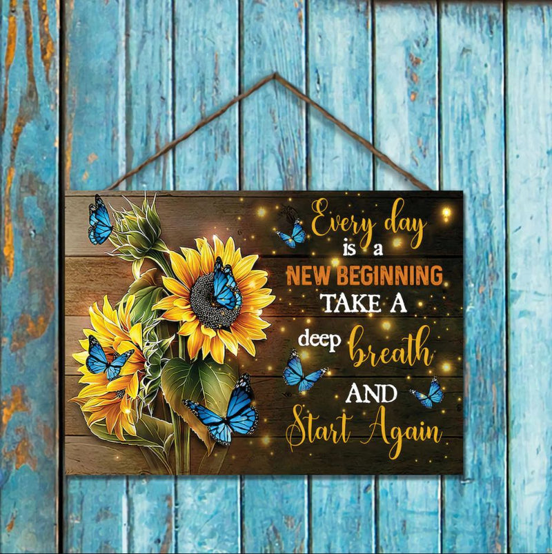 Butterfly Sunflowers Wall Art Painting with Wooden Frame