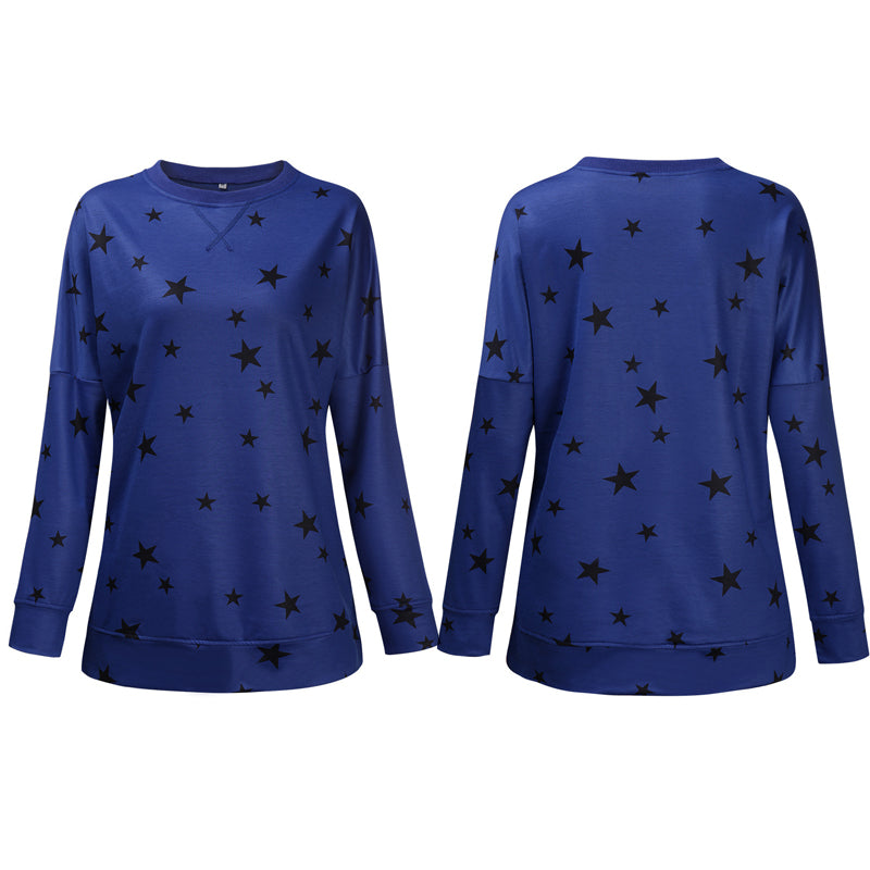 Women Oversized Long Sleeve Star Pattern T-Shirt