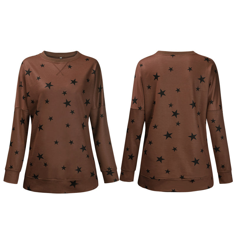 Women Oversized Long Sleeve Star Pattern T-Shirt