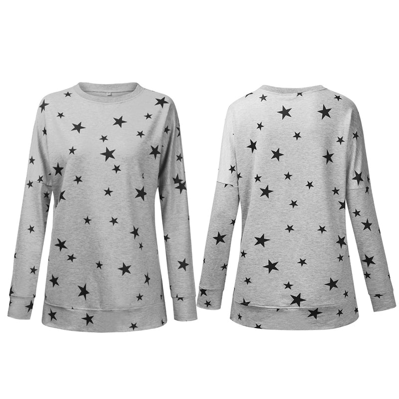 Women Oversized Long Sleeve Star Pattern T-Shirt