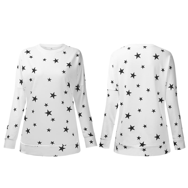 Women Oversized Long Sleeve Star Pattern T-Shirt