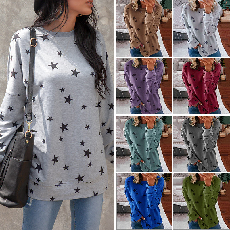 Women Oversized Long Sleeve Star Pattern T-Shirt