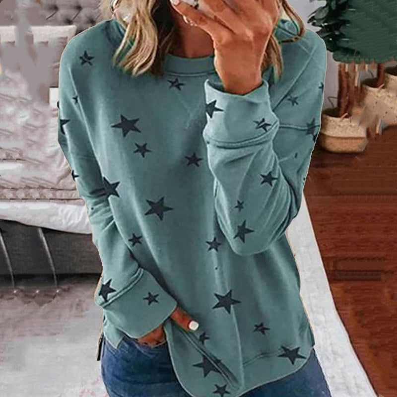 Women Oversized Long Sleeve Star Pattern T-Shirt