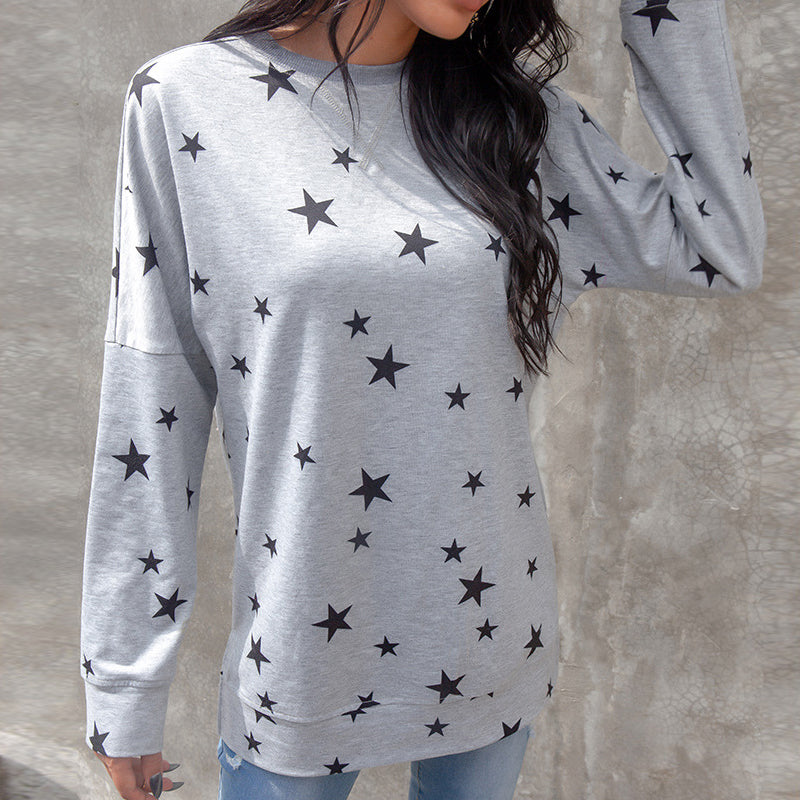 Women Oversized Long Sleeve Star Pattern T-Shirt