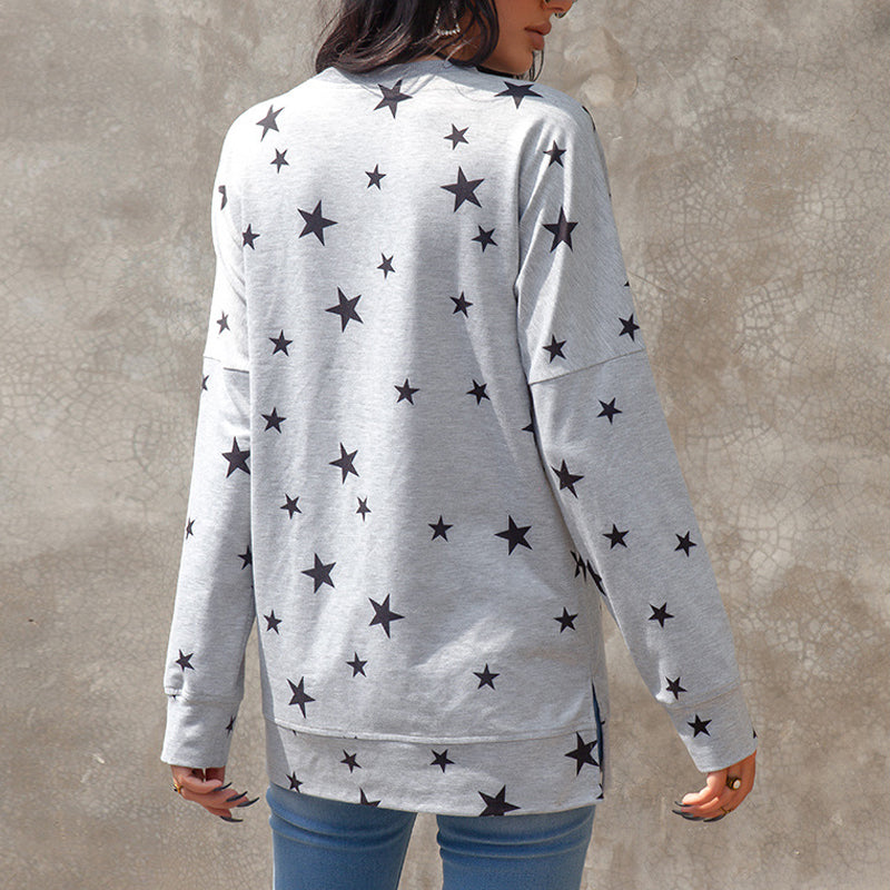 Women Oversized Long Sleeve Star Pattern T-Shirt