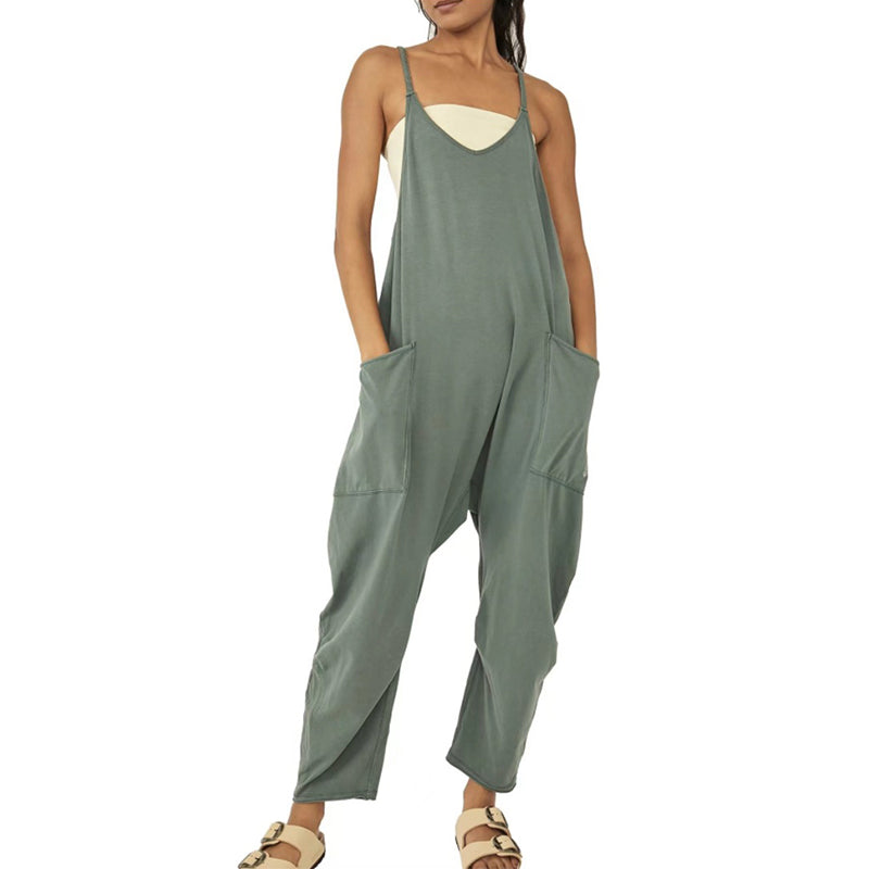 Women's Solid V-Neck Sling Pocket Jumpsuit