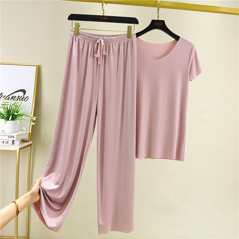 Comfortable Ice Silk Short-sleeved T-shirt Two-piece Set