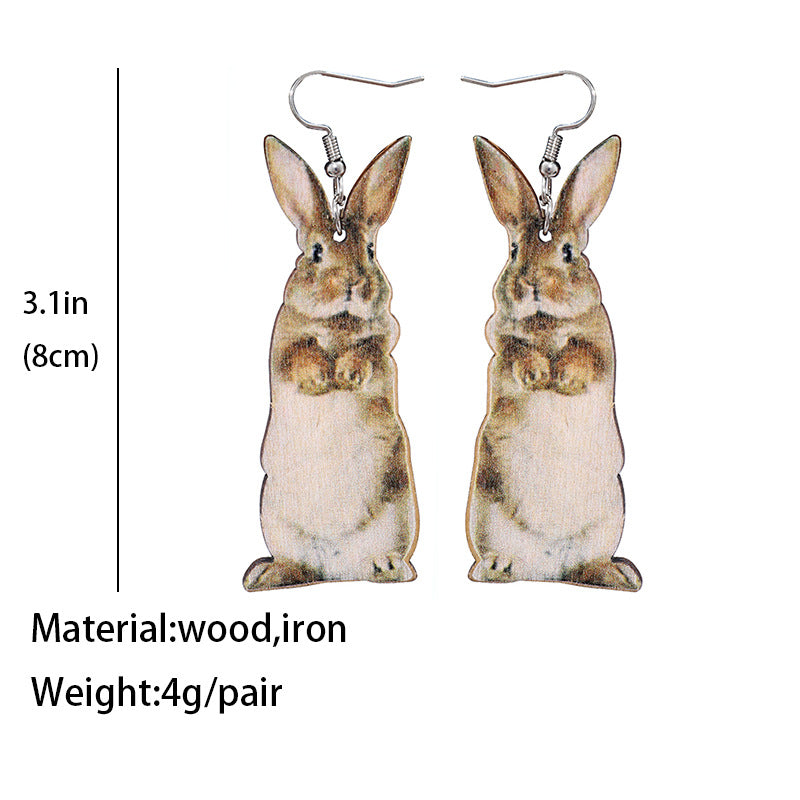 Retro Rabbit Wooden Earrings