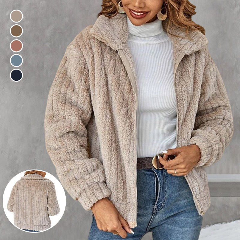 Women's Cropped Plush Cardigan With Lapels