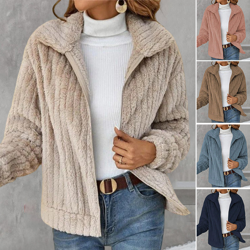 Women's Cropped Plush Cardigan With Lapels