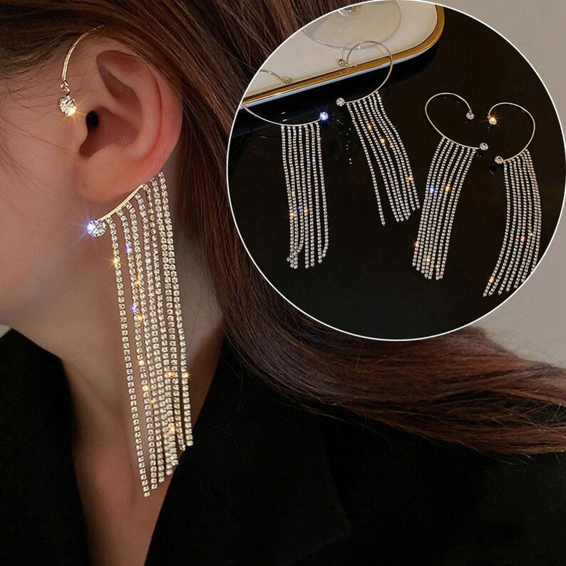 1 Pair Sparkling Diamond Tassel Earrings